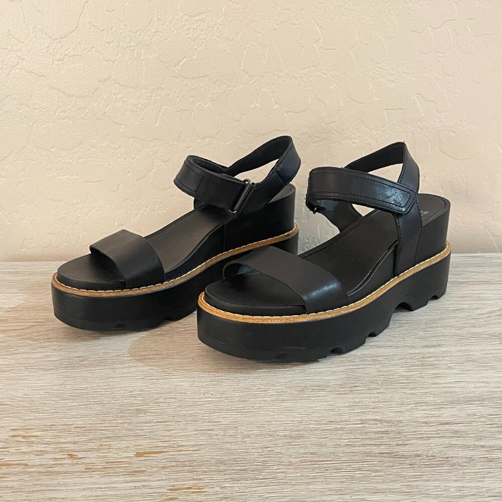 NEW Sorel Joanie IV Black Platform Wedge Sandals
